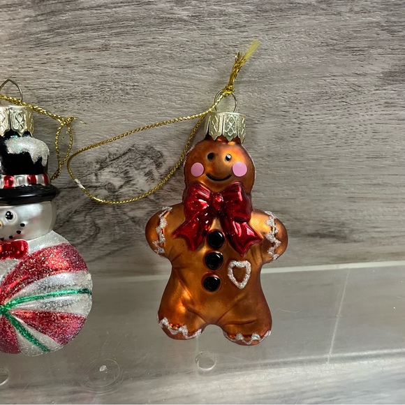 Lao Mai Blown Glass Glitter 3 Christmas Ornaments Gingerbread Man Bear Snowman - Picture 2 of 7